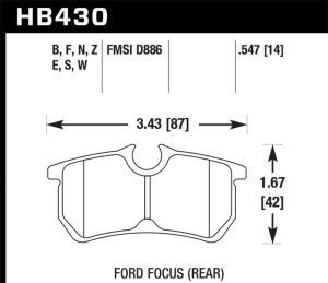 Ford Focus Brake Pads - Rear - Hawk Performance - HPS 5.0 - `00-`07